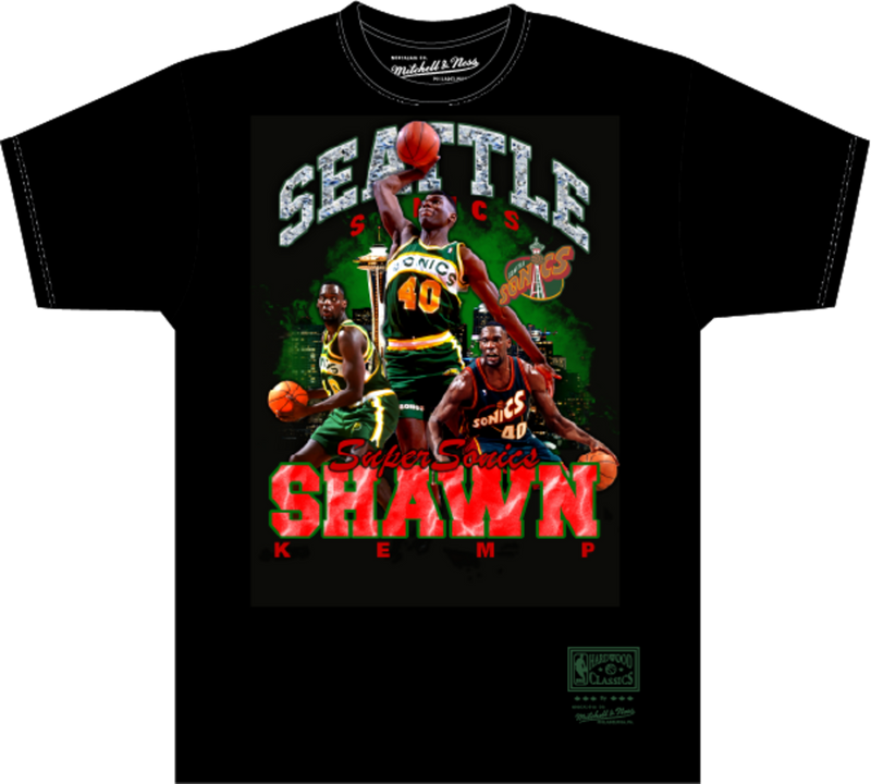 Mitchell & Ness Shawn Kemp Seattle Supersonics Black Hardwood Classics Bling T-Shirt