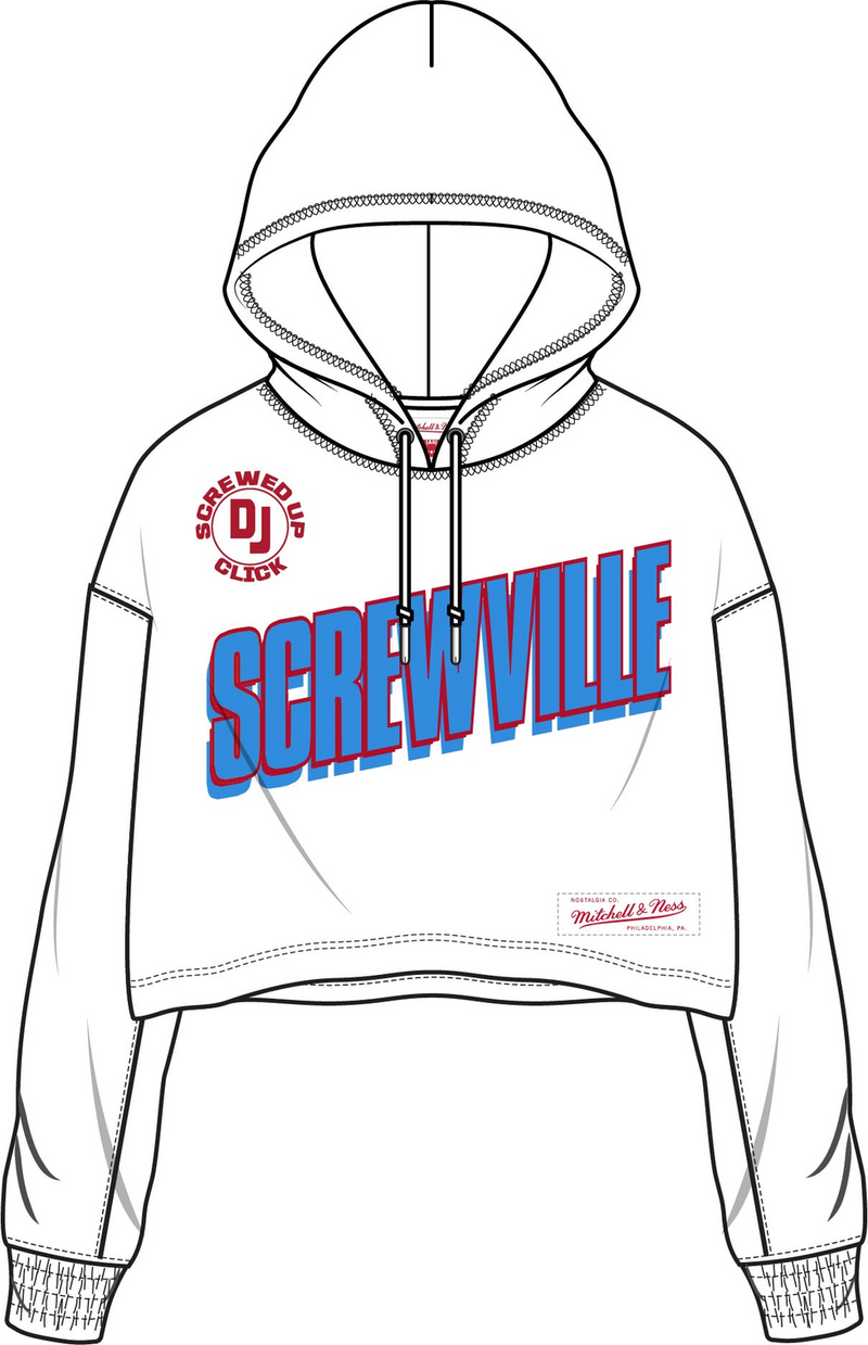 Women's Mitchell & Ness White Screwville Crop Pullover Collab