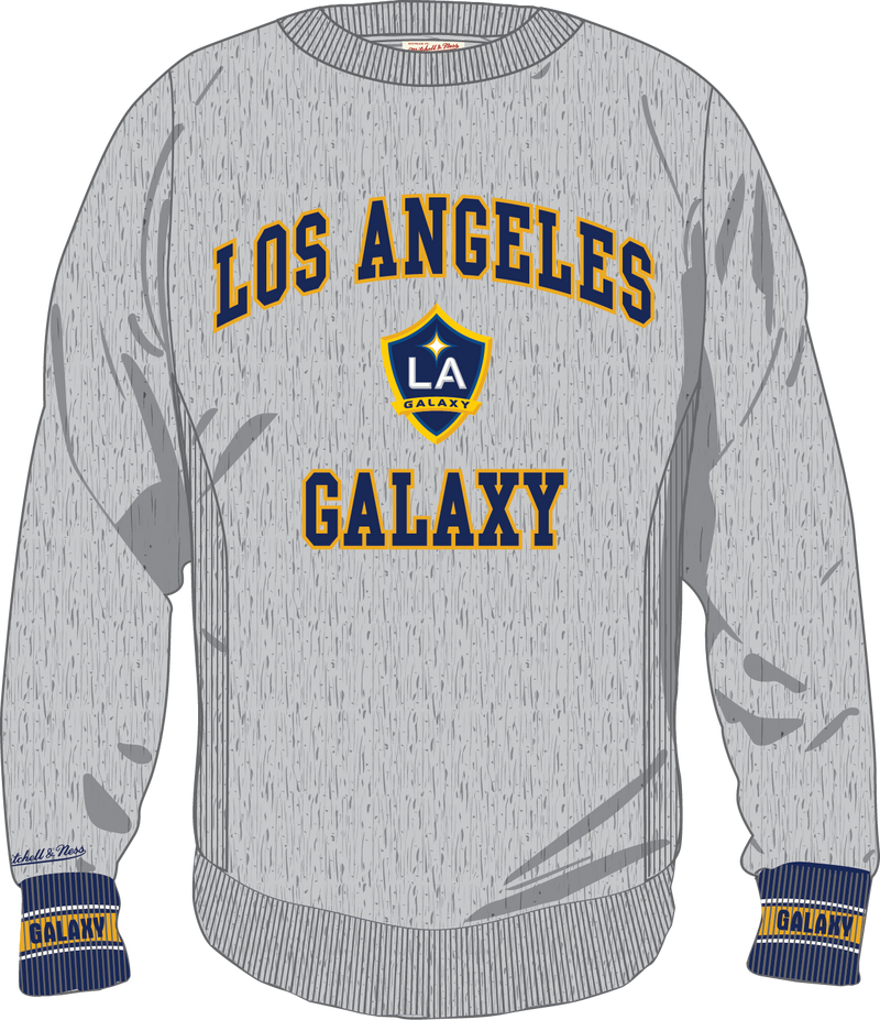 Mitchell & Ness LA Galaxy Grey Heather Current Logo Team Celebration Fleece Crew Sweatshirt