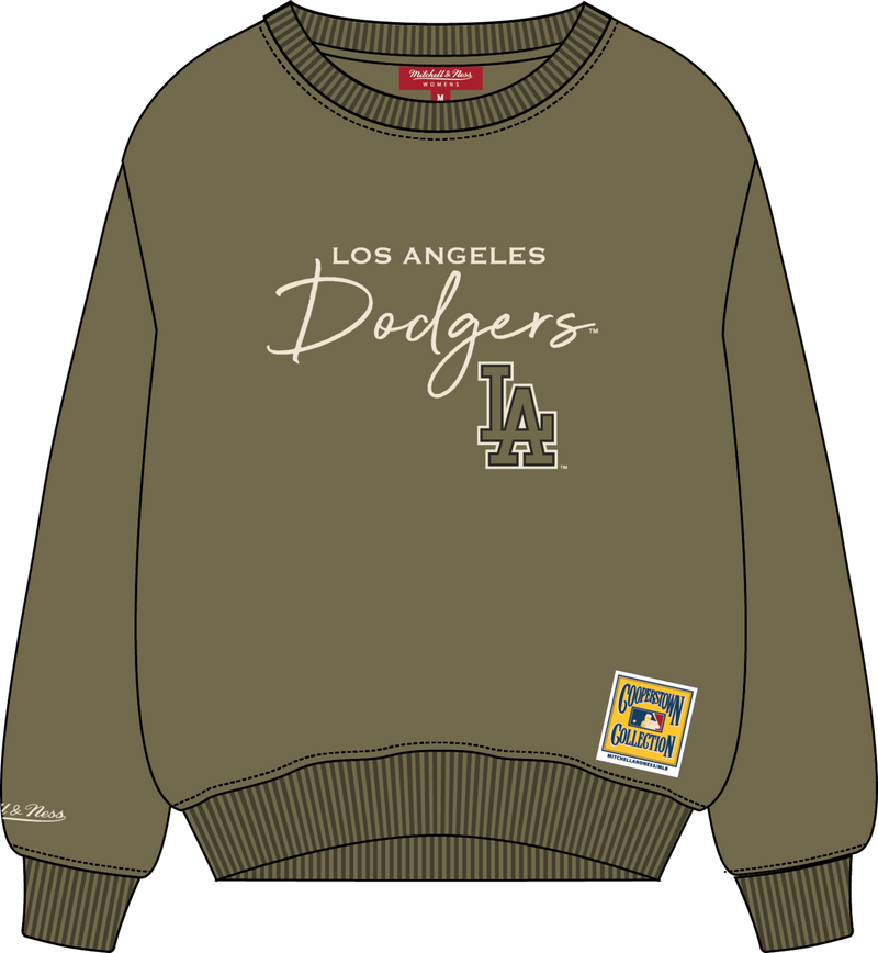 Mitchell & Ness Women's Los Angeles Dodgers Olive Lightweight Midweight Crewneck Sweatshirt
