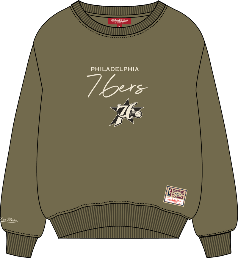 Mitchell & Ness Women's Philadelphia 76ers Olive Lightweight Crewneck Sweatshirt