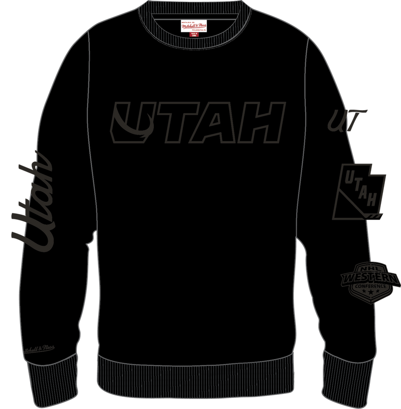 Mitchell & Ness Utah Mammoth Black Phantom Fleece Crew Sweatshirt