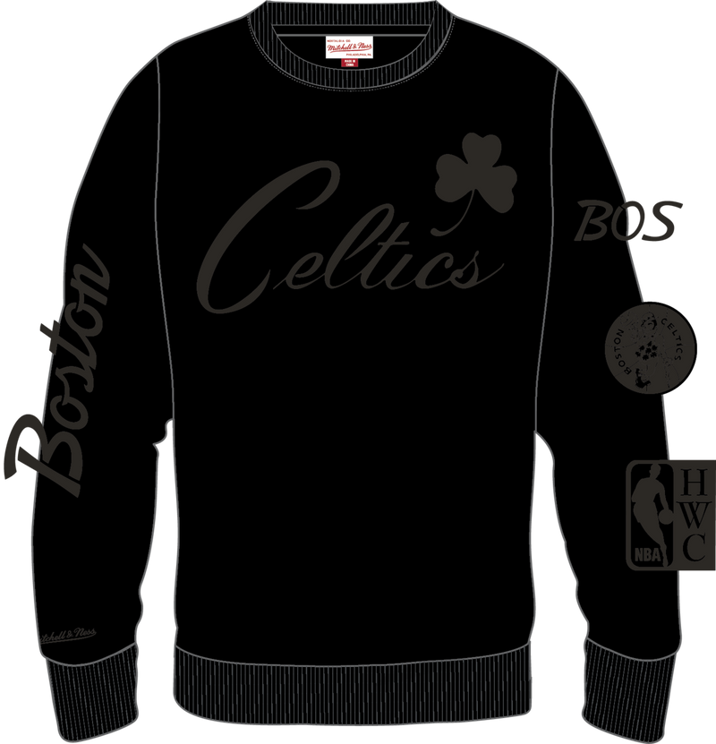 Mitchell & Ness Boston Celtics Black Phantom Fleece Crew Sweatshirt
