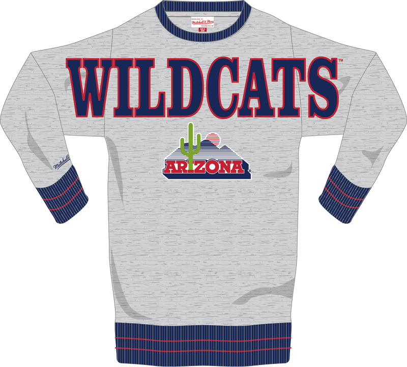 Mitchell & Ness University of Arizona Grey Heather Vintage Logo Full Field Satin Fleece Crew Sweatshirt