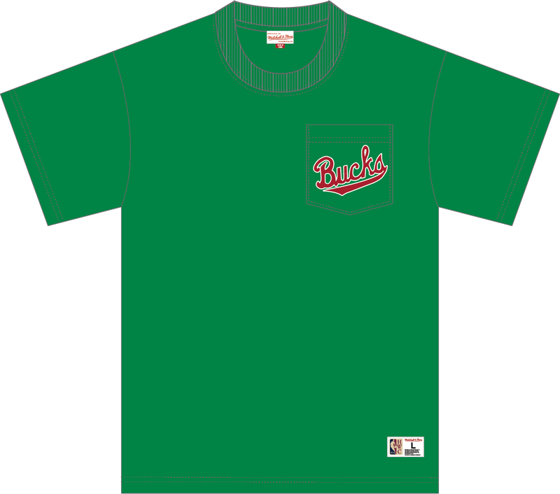 Mitchell & Ness Milwaukee Bucks Green Vintage Logo Double Hit Pocket T-Shirt