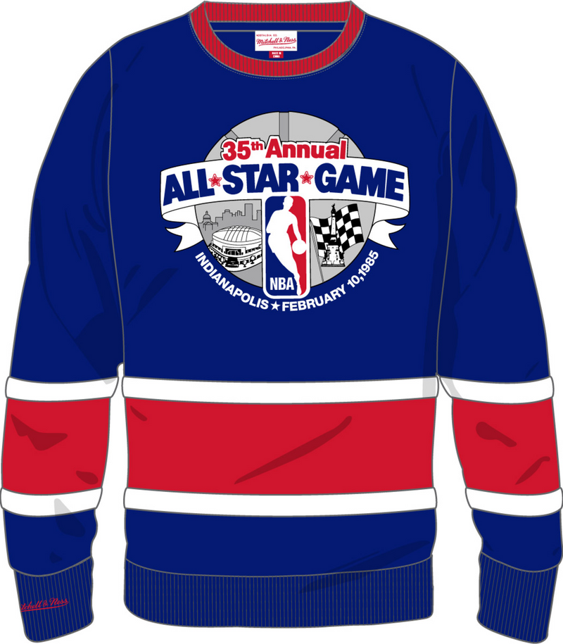 Mitchell & Ness All-Star 1985 Royal/Red Satin Insert Fleece Crew Sweatshirt