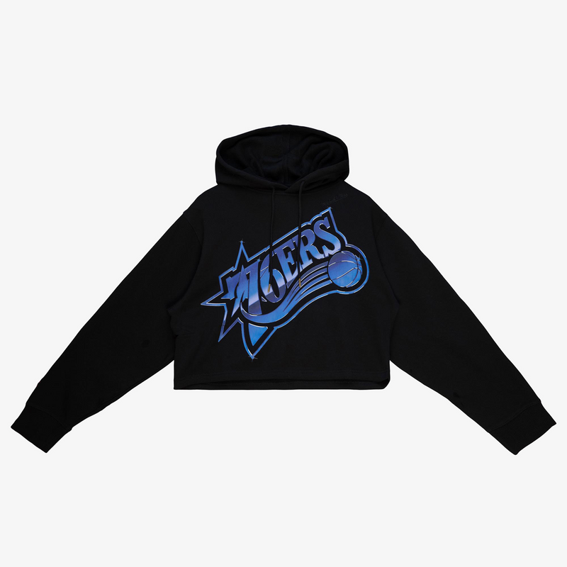 Mitchell & Ness Women's Philadelphia 76ers Black Big Face 4.0 Crop Hoodie