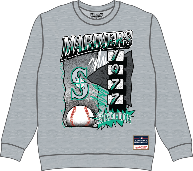 Mitchell & Ness Seattle Mariners Grey Heather Overspray Crew Sweatshirt
