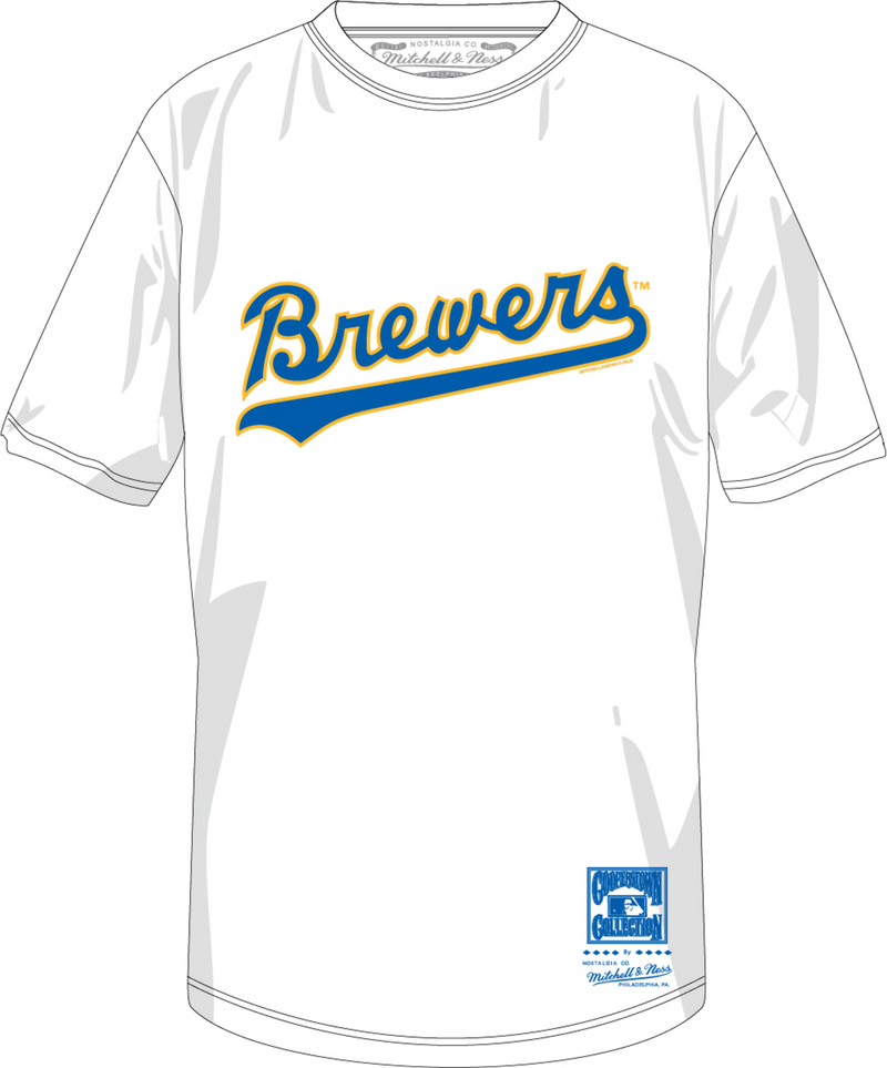 Mitchell & Ness Milwaukee Brewers White Wordmark 2 T-Shirt