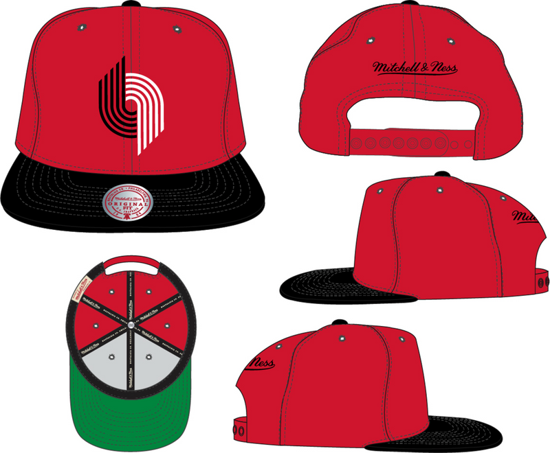 Mitchell & Ness Portland Trail Blazers Red/Black Hardwood Classics Team 2 Tone 2.0 Snapback Hat