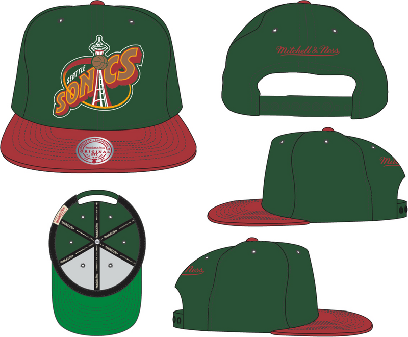 Mitchell & Ness Seattle Supersonics Green/Red Hardwood Classics Team 2 Tone 2.0 Snapback Hat