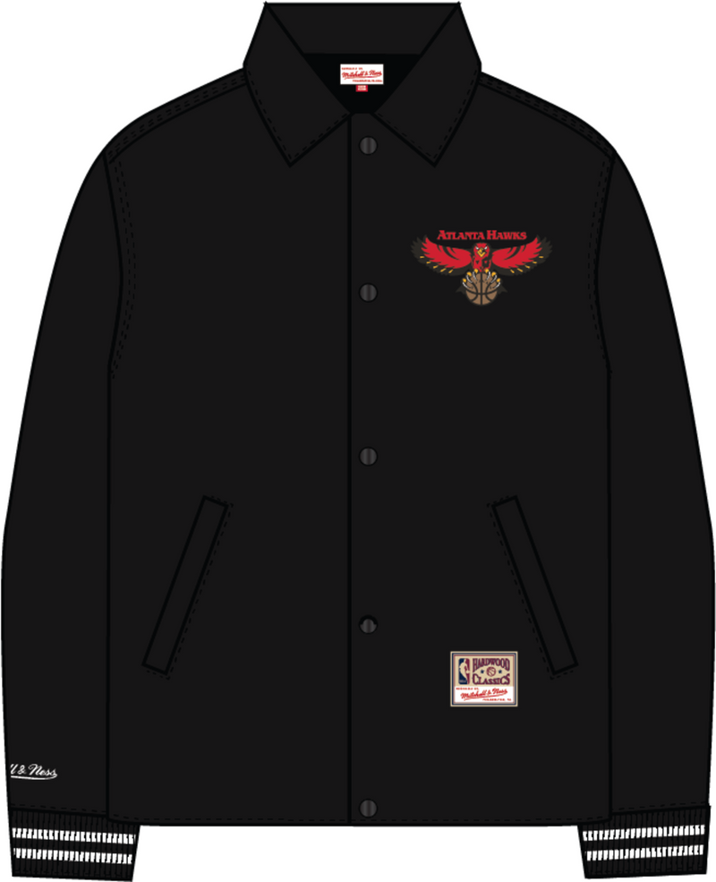Mitchell & Ness Atlanta Hawks Black Oversweep Varsity Coaches Jacket