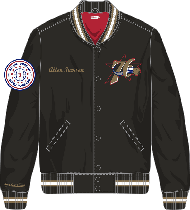 Mitchell & Ness Allen Iverson Allen Iverson Philadelphia 76ers Black Legends Collection Satin Jacket