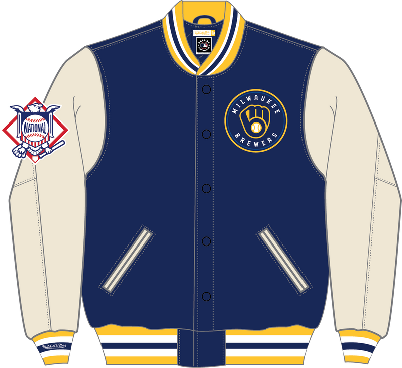 Mitchell & Ness Milwaukee Brewers Navy Current Logo Off Day Varsity Jacket
