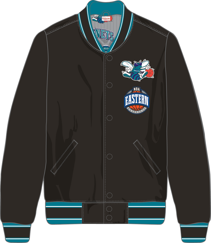 Mitchell & Ness Charlotte Hornets Black/Grey Too Maxxed Rally Satin Jacket