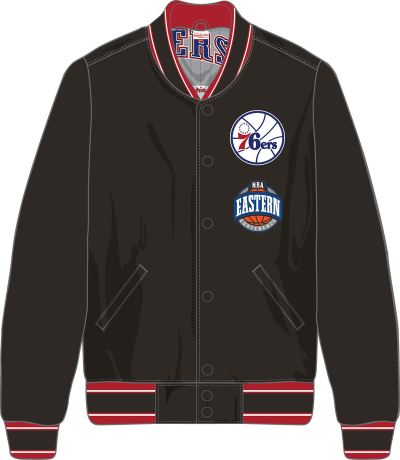 Mitchell & Ness Philadelphia 76ers Black/Grey Too Maxxed Rally Satin Jacket