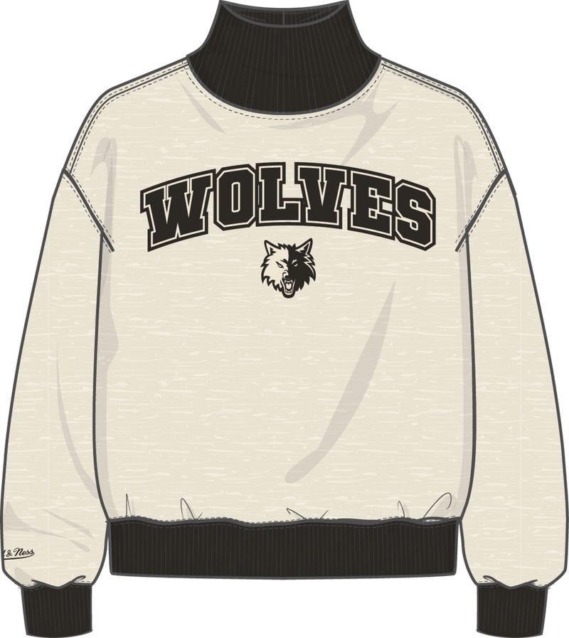 Mitchell & Ness Women's Minnesota Timberwolves Oatmeal B/w Ribbed Mock Neck