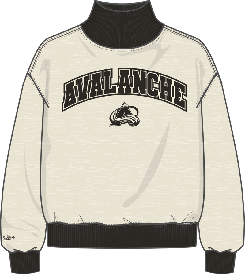 Mitchell & Ness Women's Colorado Avalanche Oatmeal B/w Ribbed Mock Neck