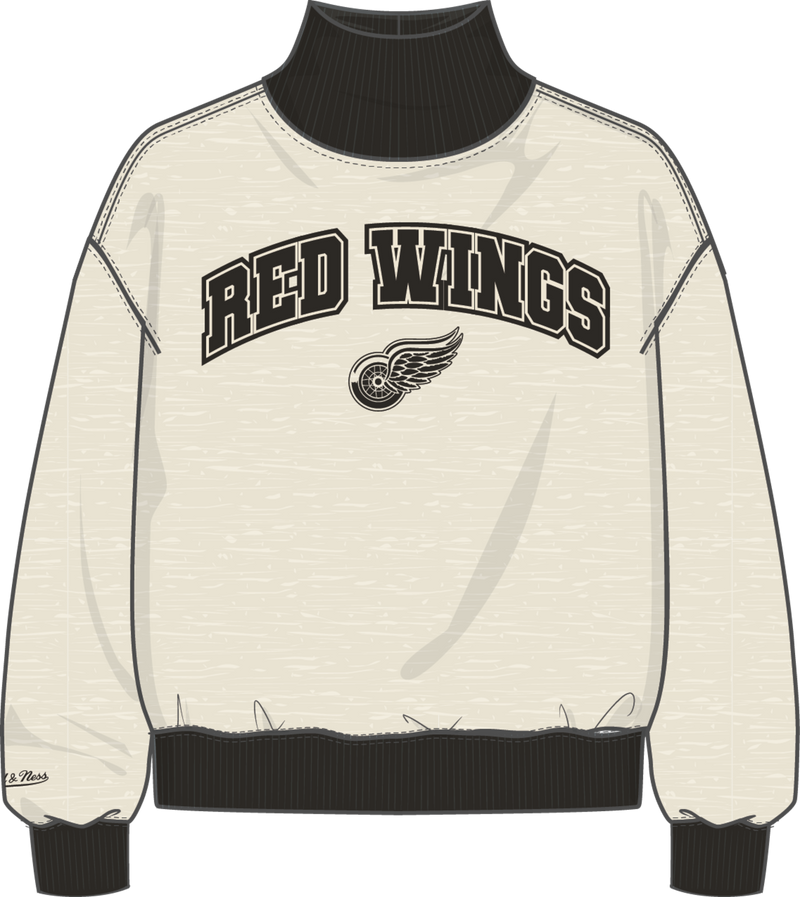 Mitchell & Ness Women's Detroit Red Wings Oatmeal B/w Ribbed Mock Neck