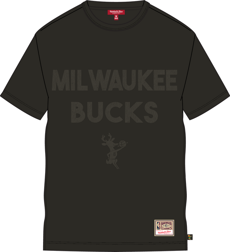 Mitchell & Ness Women's Milwaukee Bucks Black Logo Boyfriend T-Shirt 2.0