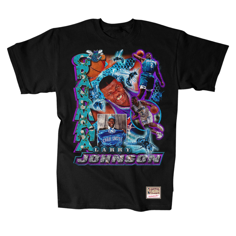 Mitchell & Ness Larry Johnson Larry Johnson Charlotte Hornets Black Vintage Hype T-Shirt