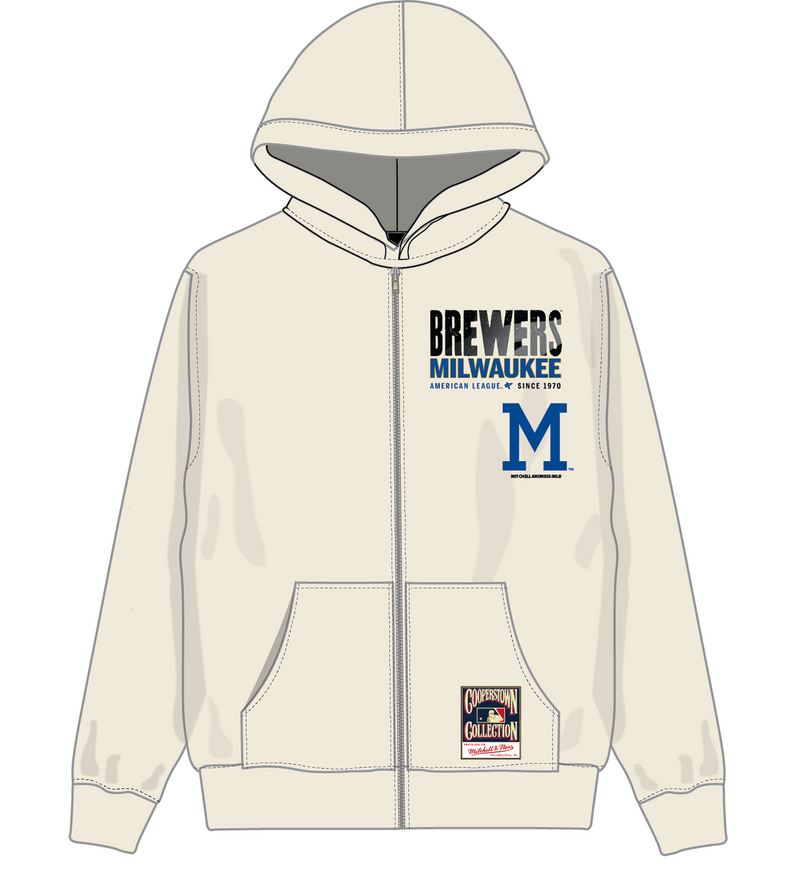 Mitchell & Ness Milwaukee Brewers Bone Cityscape Full Zip Hoodie