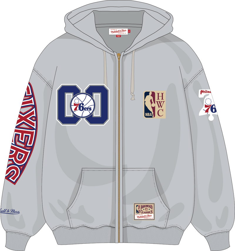 Mitchell & Ness Philadelphia 76ers Grey Too Maxxed Full Zip Hoodie