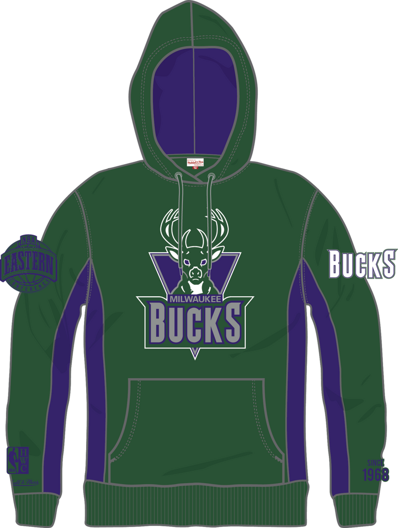 Milwaukee Bucks Mitchell & Ness Hardwood Classics Chainstitch Vintage Heavyweight Pullover Hoodie - Hunter Green