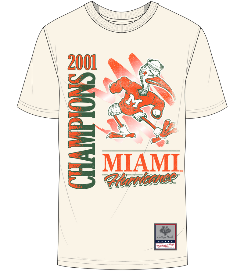 Mitchell & Ness Miami Hurricanes Cream Retro Brush T-Shirt