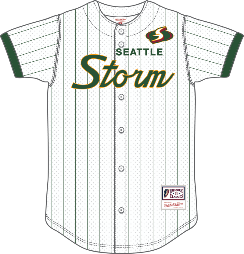 Mitchell & Ness Seattle Storm White Head Coach Striped Mesh Button Front Top