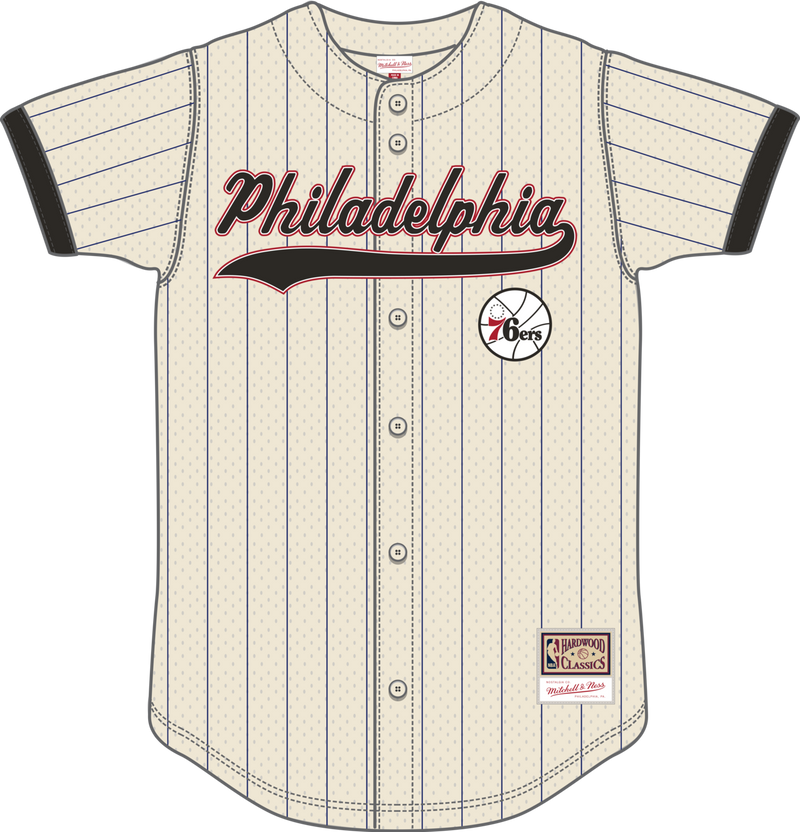 Mitchell & Ness Allen Iverson Allen Iverson Philadelphia 76ers Cream/Black N&n Mesh Button Front