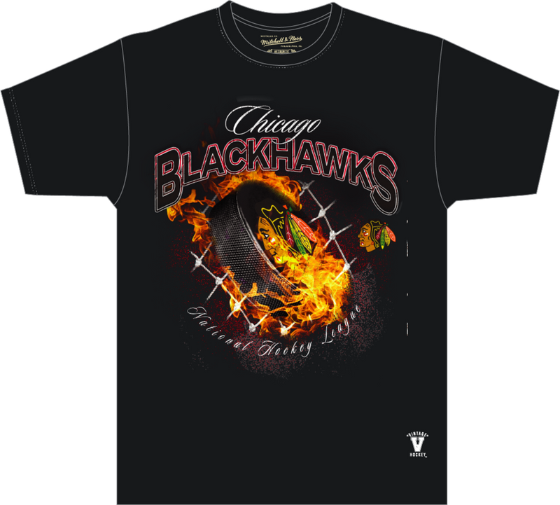 Mitchell & Ness Chicago Blackhawks Black Flaming Puck Classic T-Shirt
