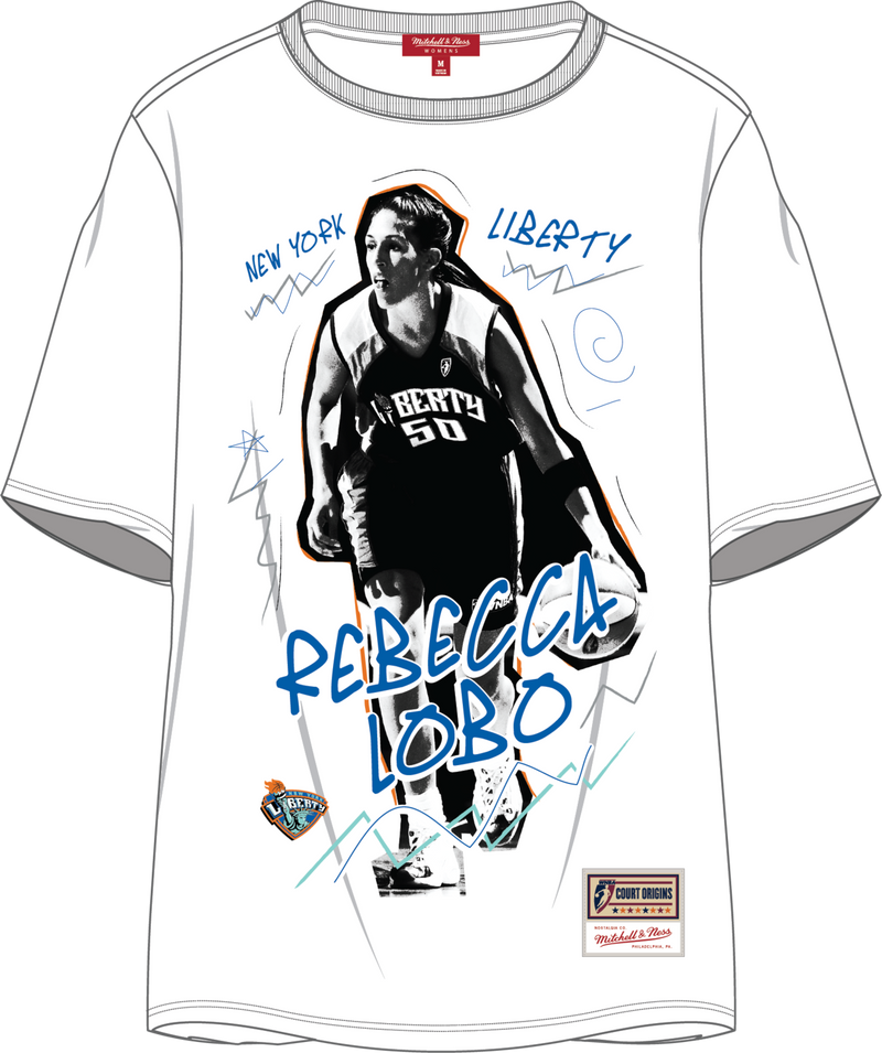 Mitchell & Ness Women's Rebecca Lobo New York Liberty White Player Chalked Up Boyfriend T-Shirt