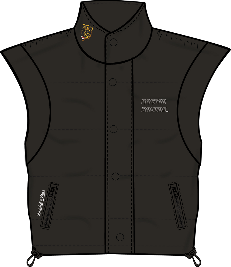Boston Bruins Mitchell & Ness Women's Cropped Full-Zip Puffer Vest - Black