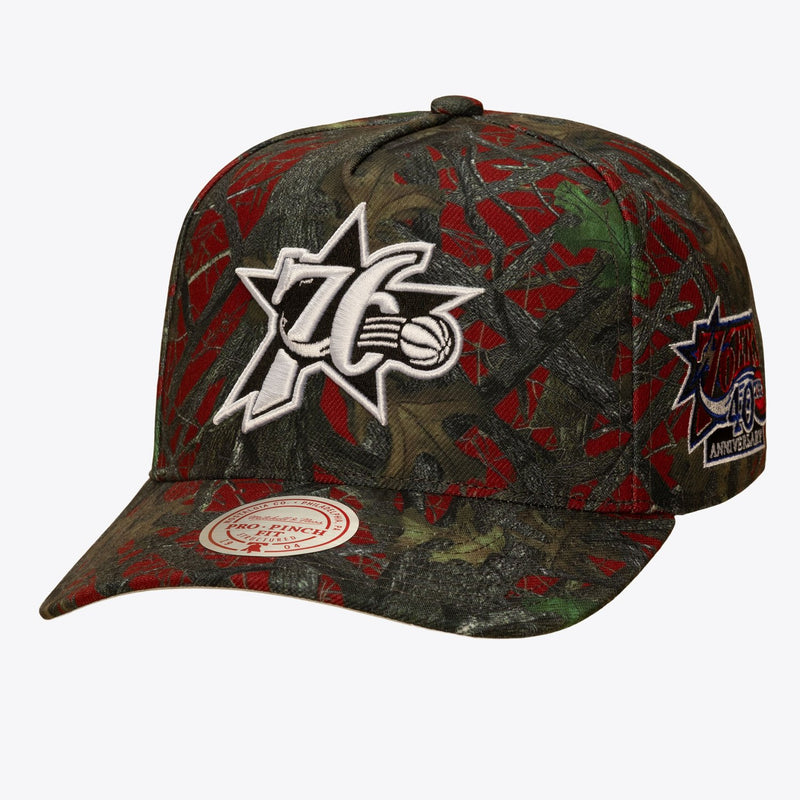 Mitchell & Ness Philadelphia 76ers Red Hardwood Classics Quiet Blaze Pro Pinch Snapback Hat