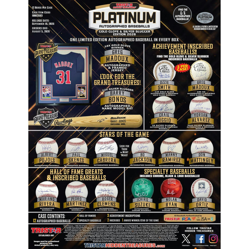 Tristar Hidden Treasures Platinum Autographed Baseball - Gold Glove & Silver Slugger Edition (2026)
