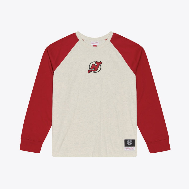 Mitchell & Ness New Jersey Devils Cream/Red Retro Roots Premium Long Sleeve T-Shirt