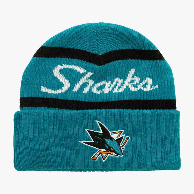 Mitchell & Ness San Jose Sharks Teal Head Coach Cuffed Knit Hat