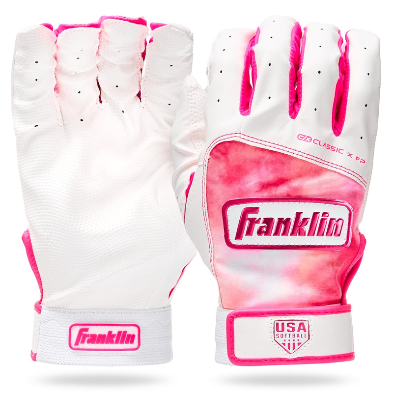 Franklin Sports USA Softball Classic X FP Girls Batting Gloves - White/Pink