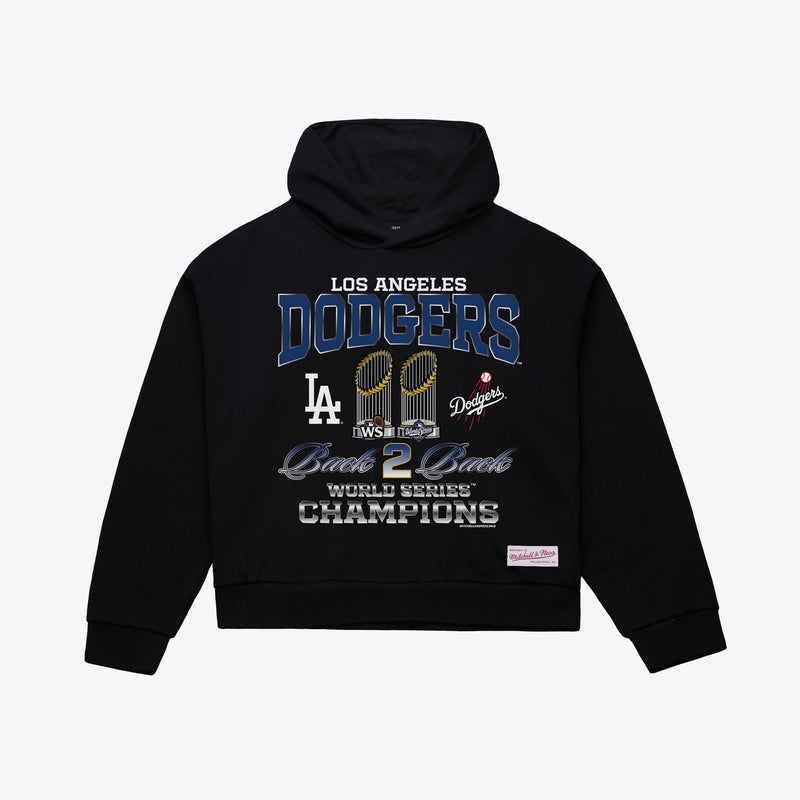 Mitchell & Ness Women's Los Angeles Dodgers Black Back 2 Back Trophies Cropped Hoodie