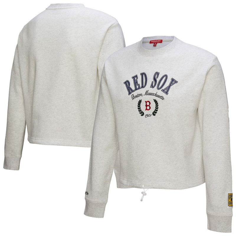 Boston Red Sox Mitchell & Ness Women's Cropped Toggle Pullover Sweatshirt - Heather Gray