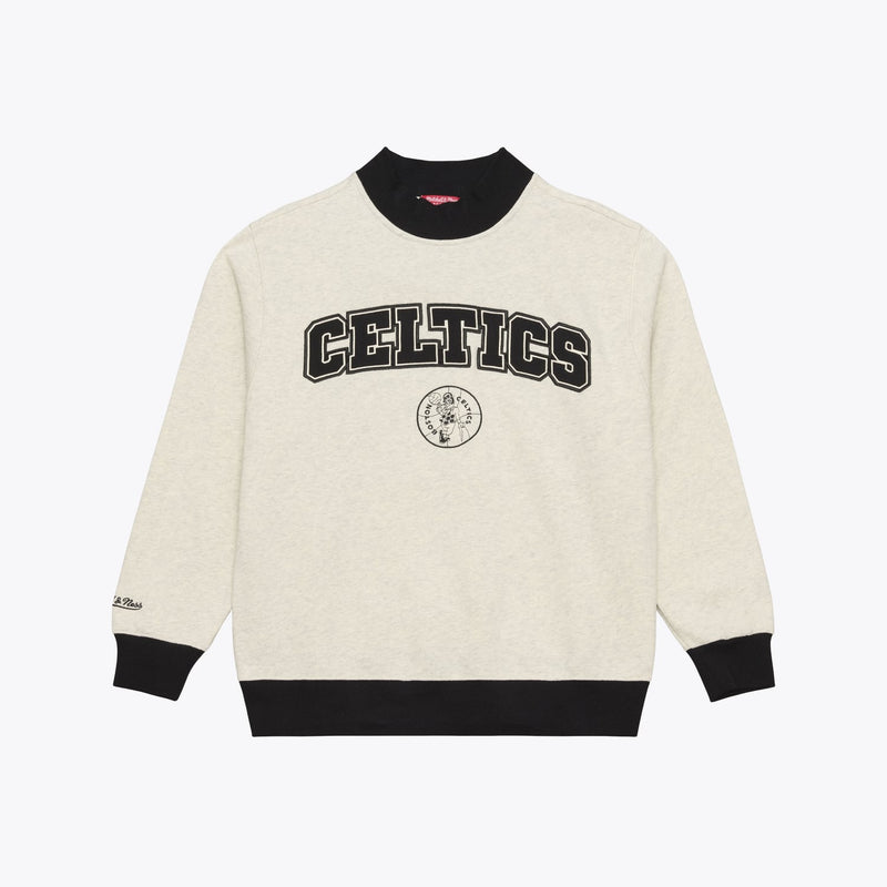 Boston Celtics Mitchell & Ness Women's Cookies & Cream Ribbed Mock Neck Sweatshirt - Oatmeal