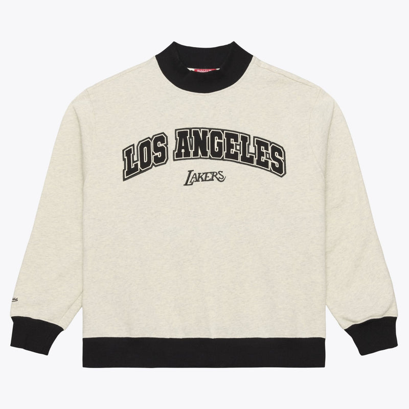 Los Angeles Lakers Mitchell & Ness Women's Cookies & Cream Ribbed Mock Neck Sweatshirt - Oatmeal