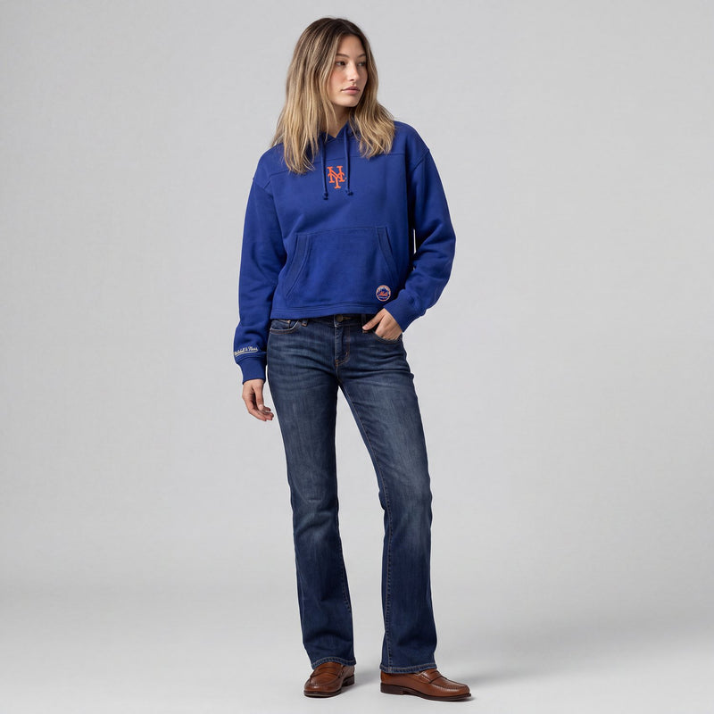 Mitchell & Ness Women's New York Mets Royal Retro Roots French Terry Cropped Hoodie