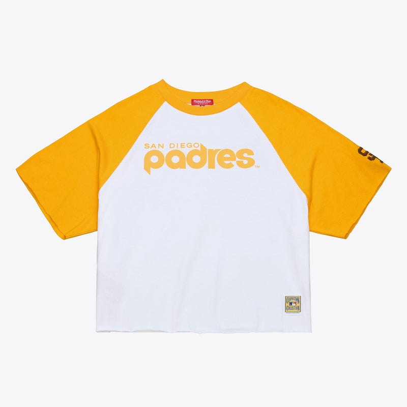 Mitchell & Ness Women's San Diego Padres White Cooperstown Boxy Cropped Raglan T-Shirt