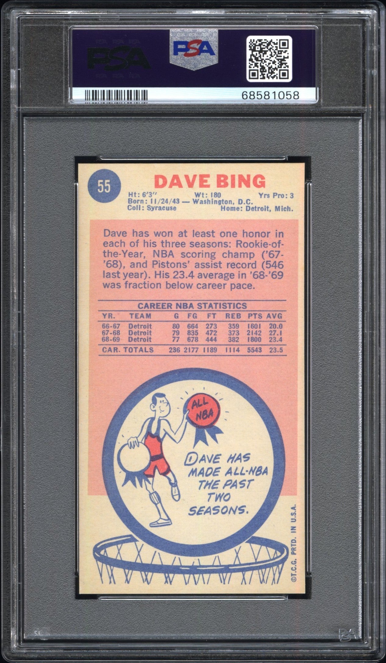 1969 Topps #55 Dave Bing PSA 8