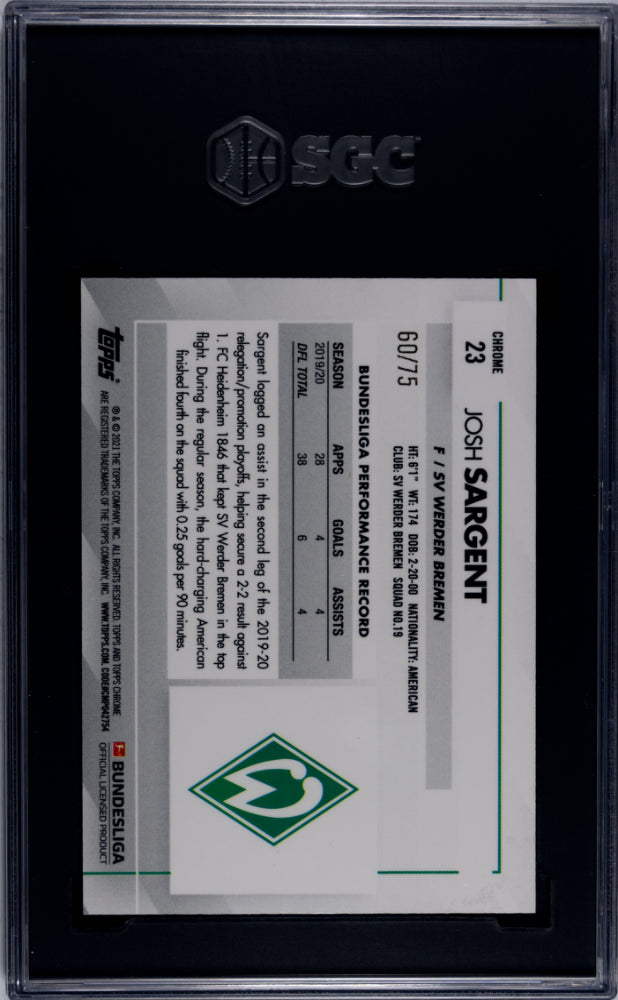 2020 Topps Chrome #23 Josh Sargent Pink Refractor SGC 9