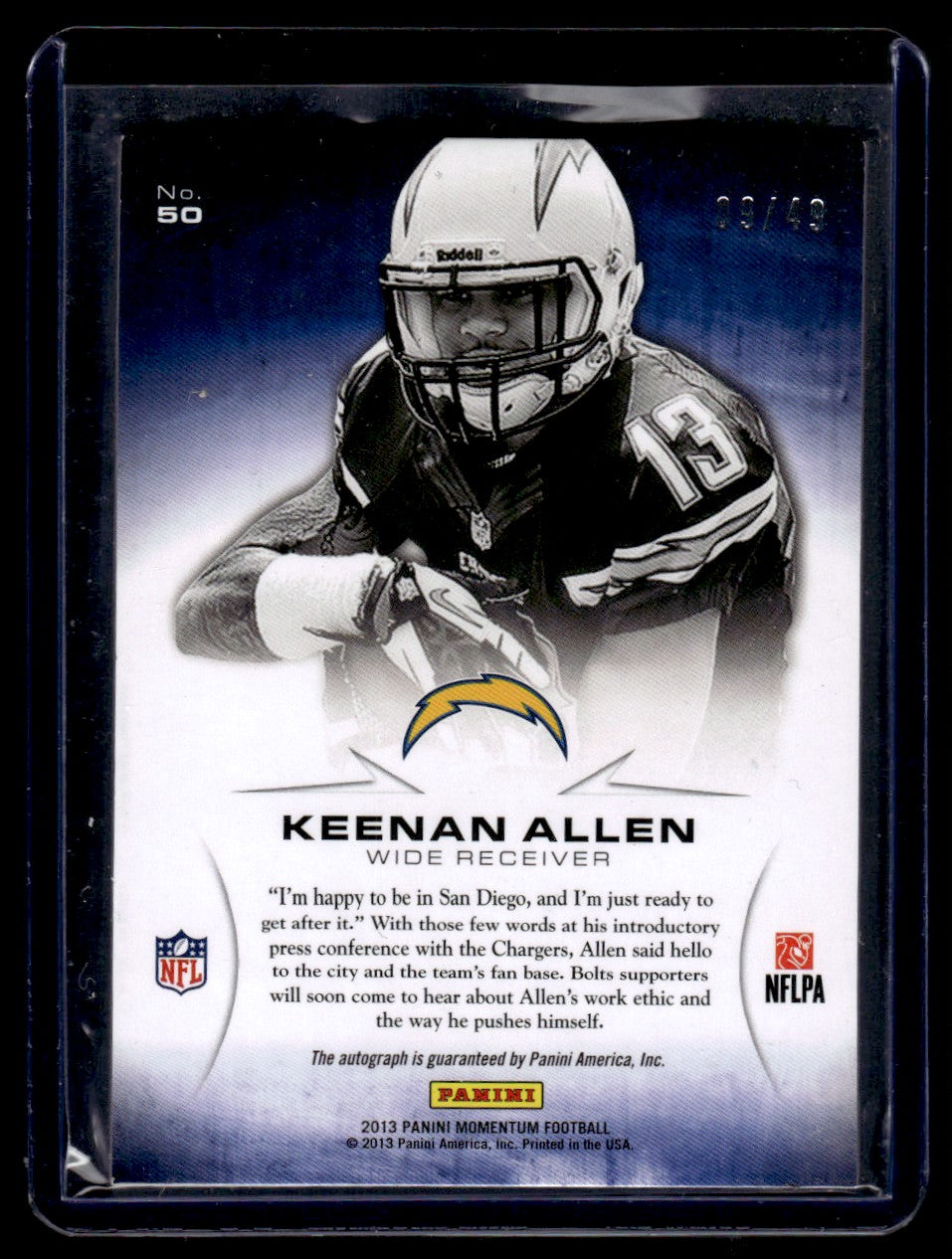 2013 Panini Momentum Rookie Initiation Keenan Allen #50 RC Auto /49