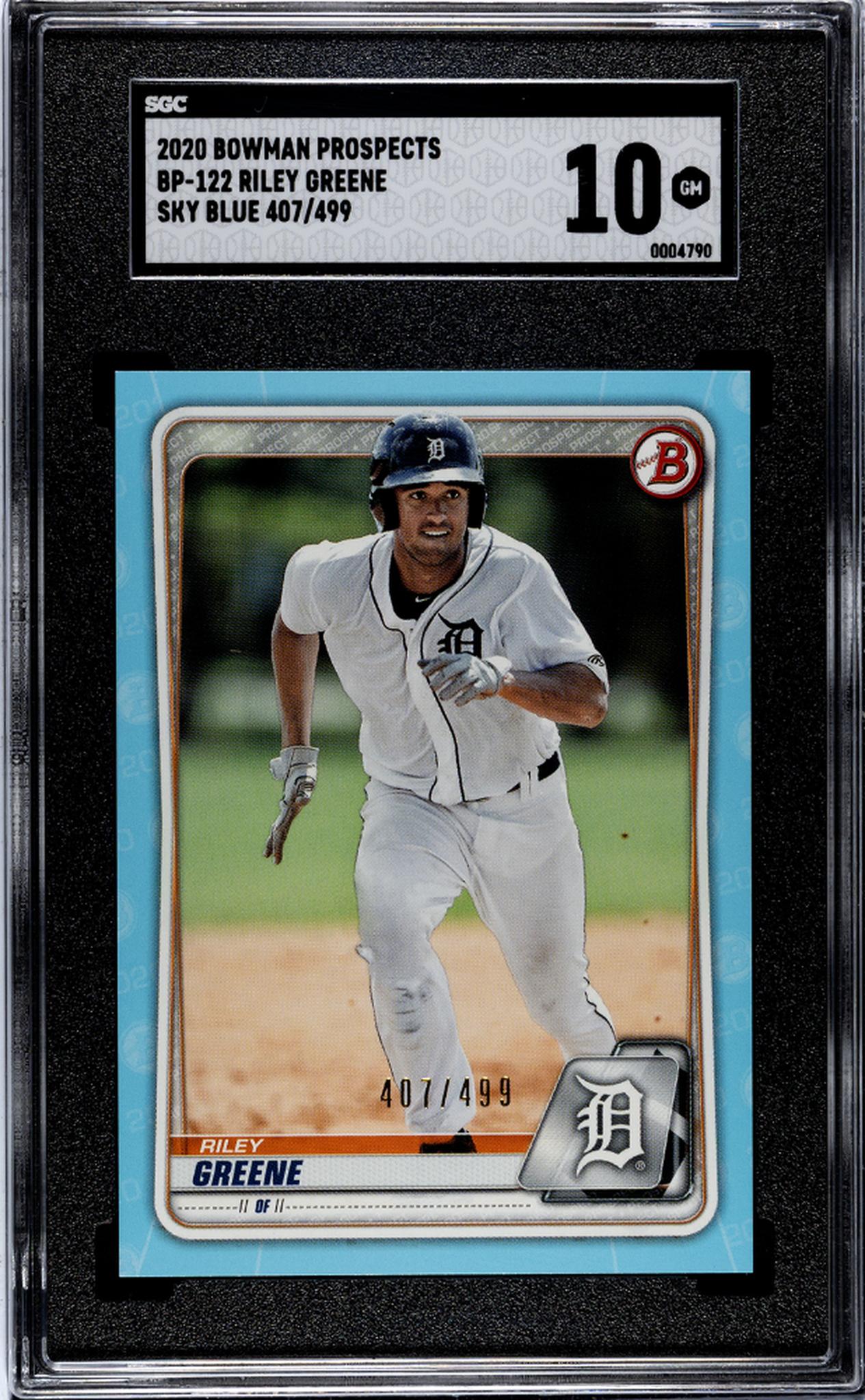 2020 Bowman Prospects Sky Blue Riley Greene #BP-122 /499 SGC 10