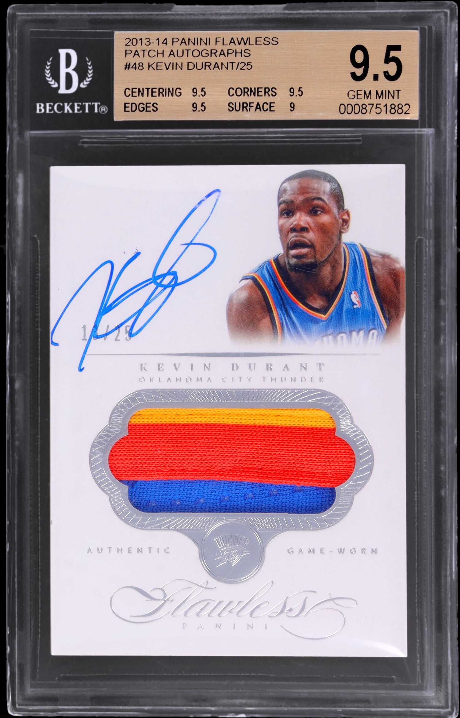 2013-14 Panini Flawless Patch Autographs Kevin Durant #48 /25 BGS 9.5